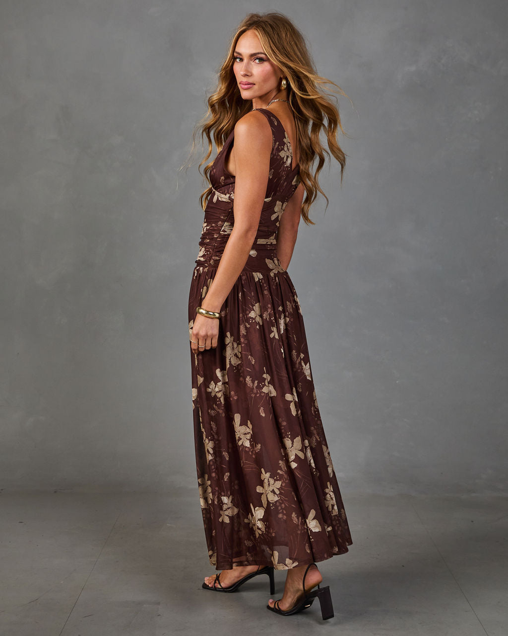 Honeycrisp Bloom Mesh Floral Maxi Dress