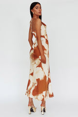 Marcello Cowl Halterneck Midi Dress Marble Brown