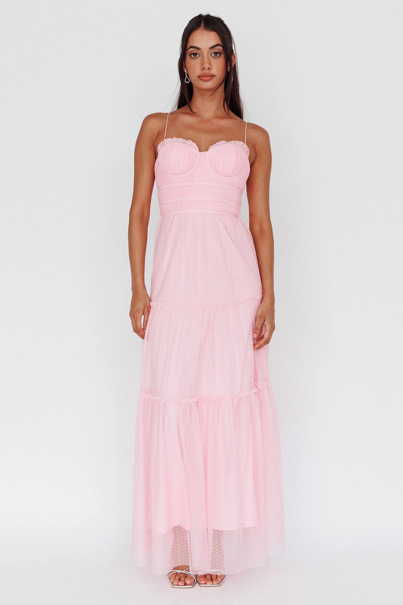 Calla Sweetheart Neckline Hail Spot Midi Dress Pink