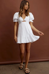 Nylah Puff Sleeve Tied Dress White