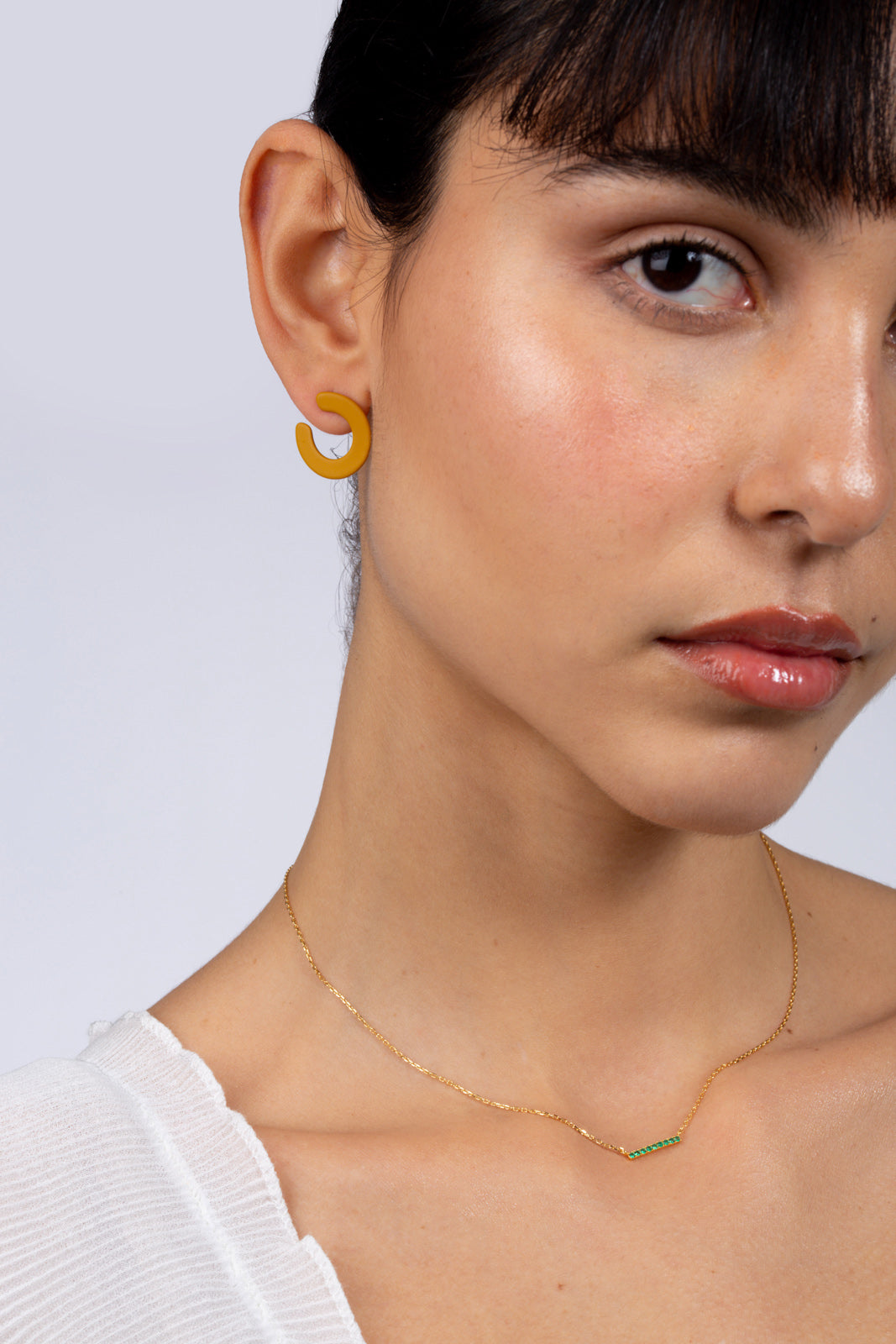 Mustard matte open circle stud earrings