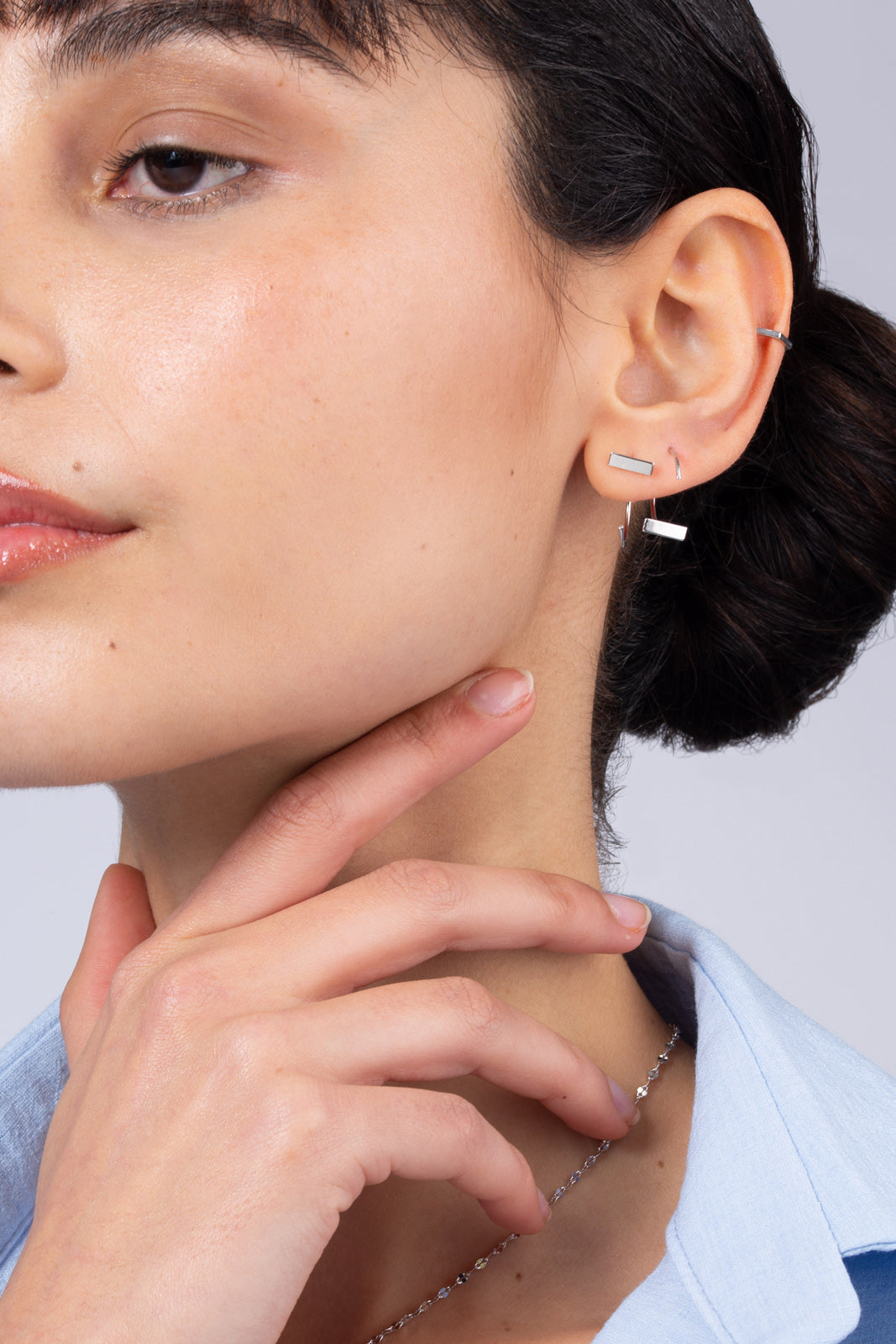 Silver rectangle half hoop
