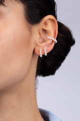 Silver small pearl D earrings