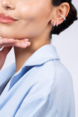 Silver small pearl D earrings