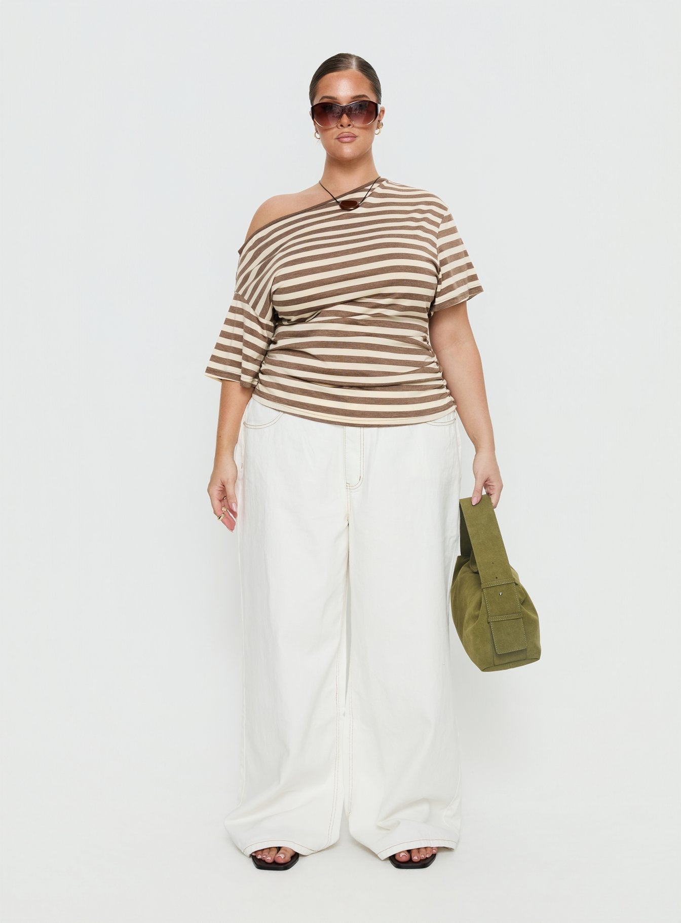 Emlynn Off Shoulder Top Brown Stripe Curve