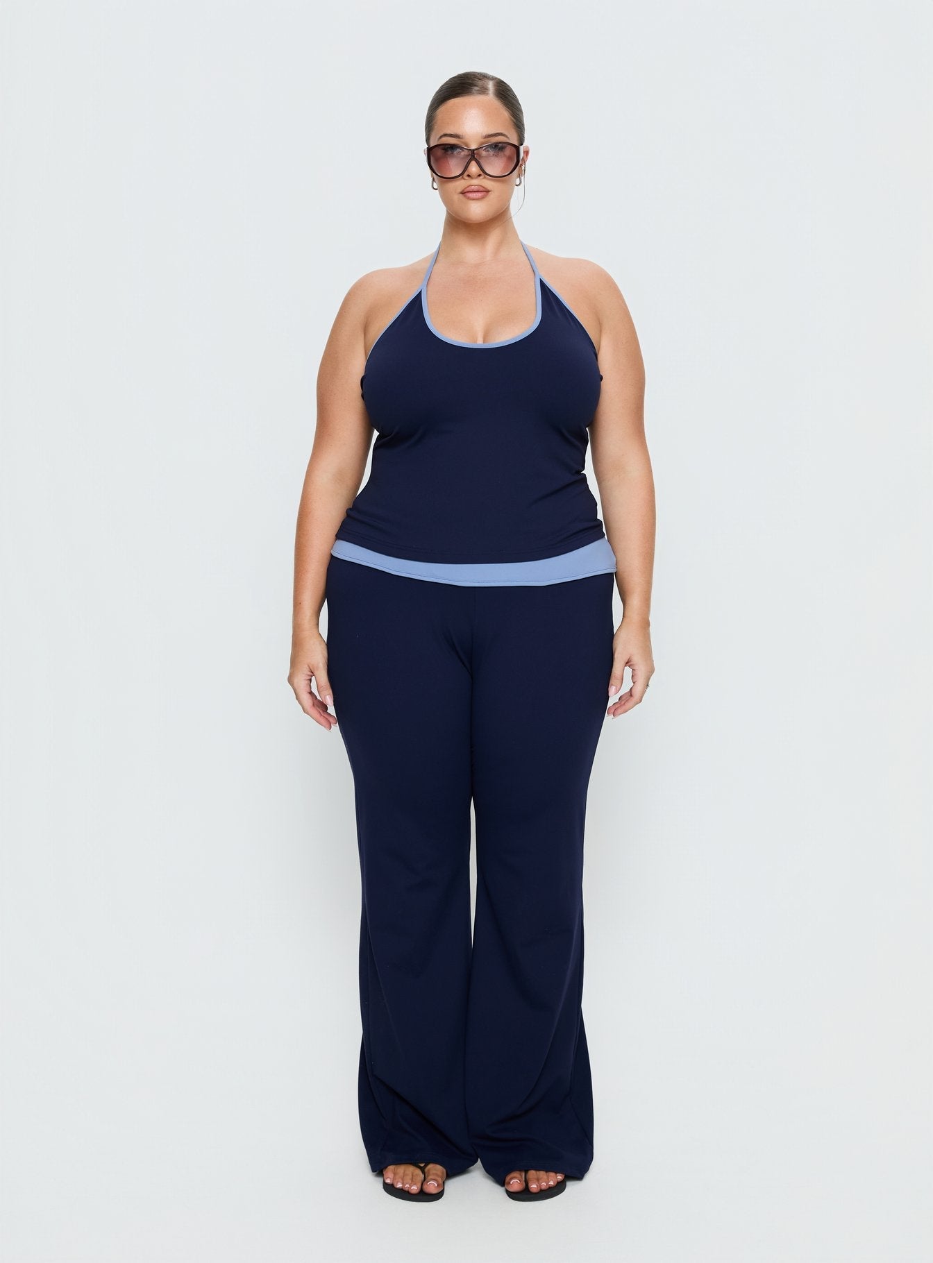 Kobee Jersey Flare Pants Navy / Light Blue Curve