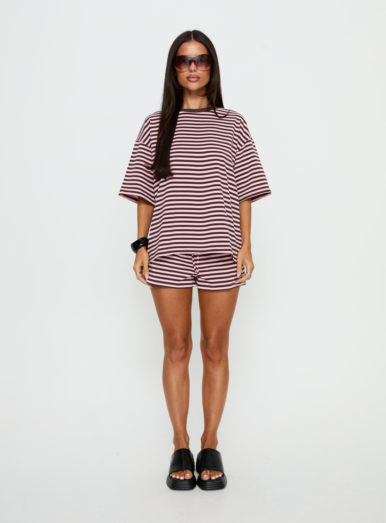 Settle Down Tie Shorts Pink / Brown Stripe