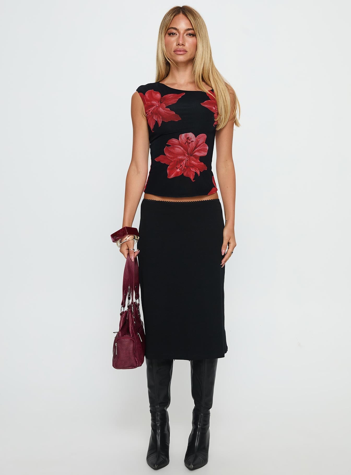 Prema One Shoulder Top Black Floral