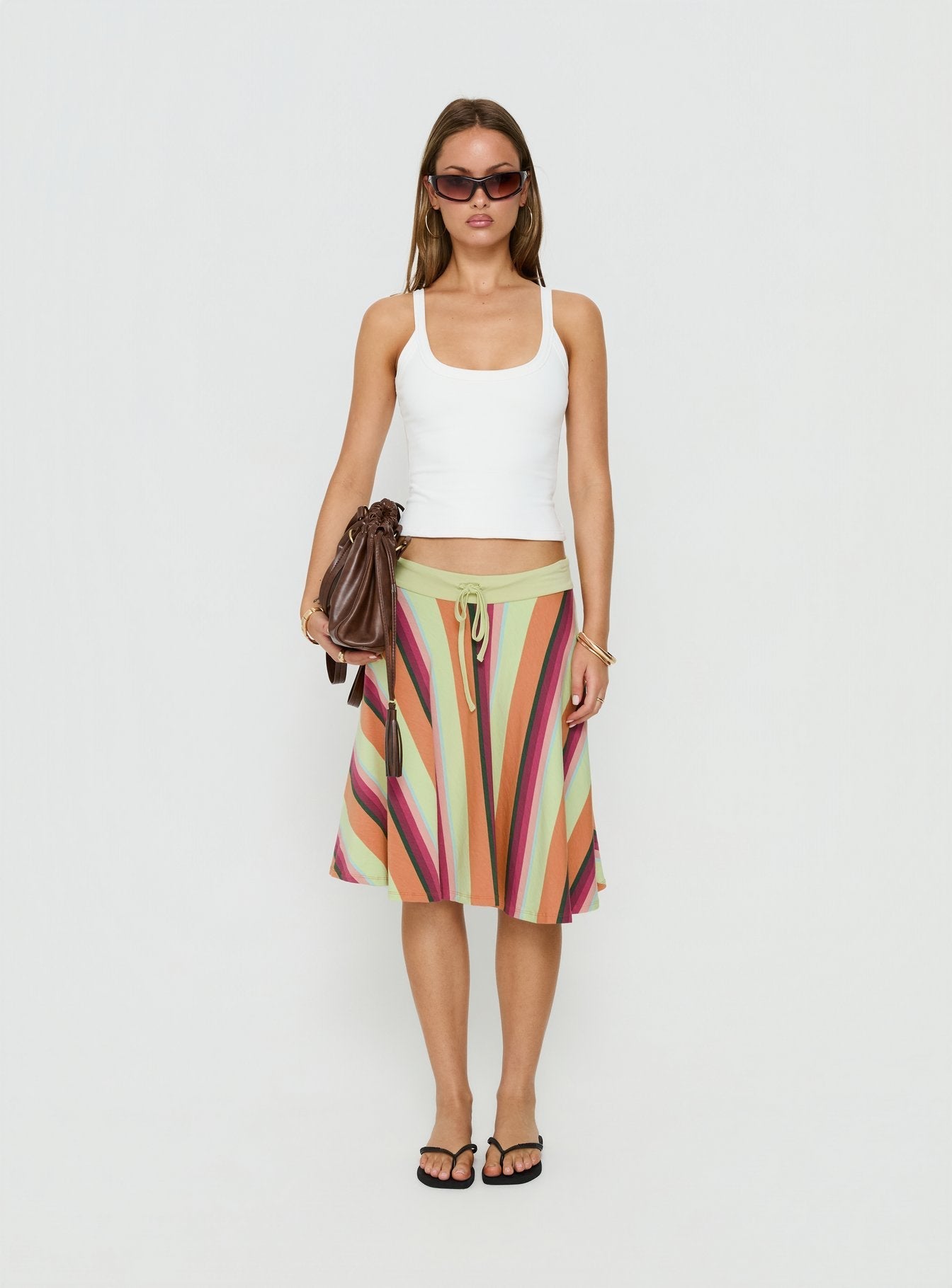 Eranza Midi Skirt Mixed Orange Stripe
