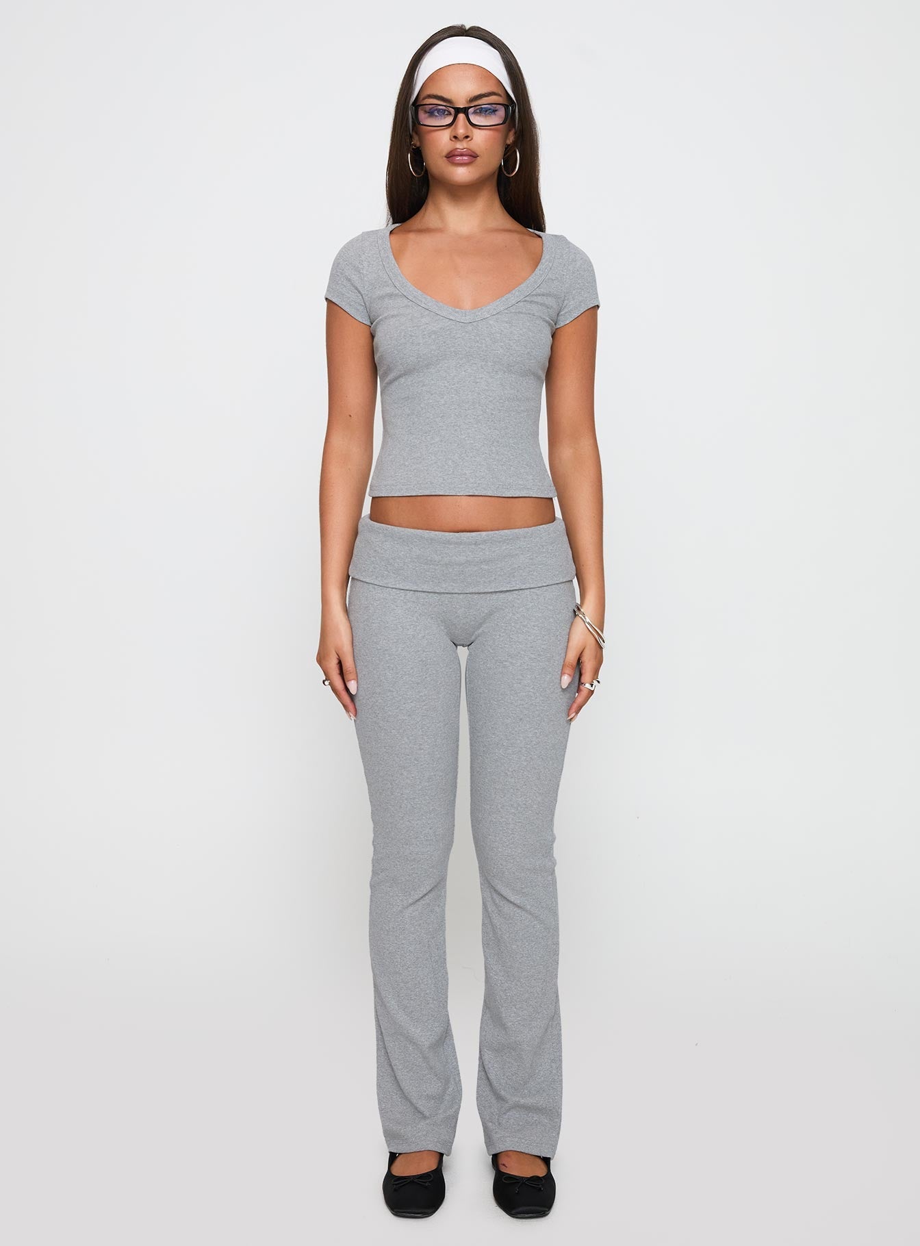 Lovely Day V Neck Top Grey Marle