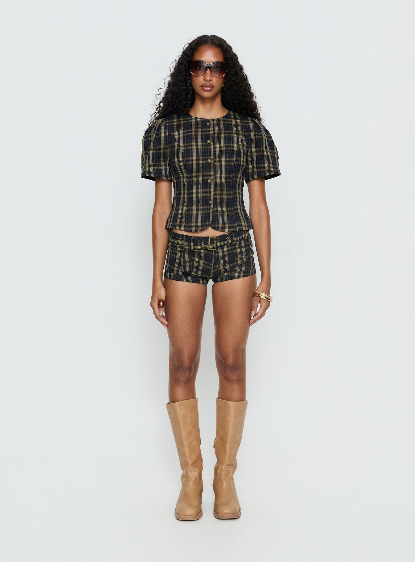 Afterglow Mini Short Navy / Lemon Plaid