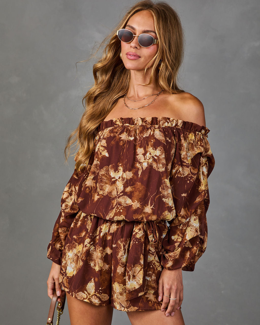 Mayla Floral Off the Shoulder Waist Tie Romper
