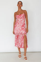 Well Versed Pleated Bust Front Split Dress Swirl Fuchsia