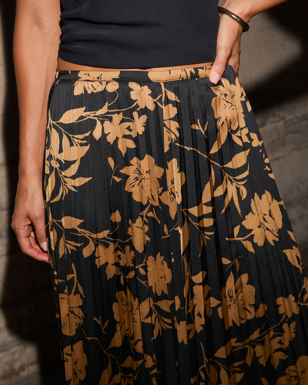 Dusk Theory Pleated Satin Floral Wide Leg Pants