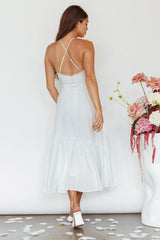 Felini Criss-Cross Back Flounce Midi Dress White