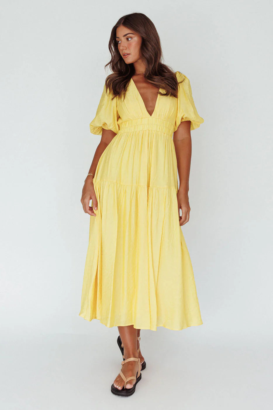 Summer Land V-Neckline Midi Dress Butter