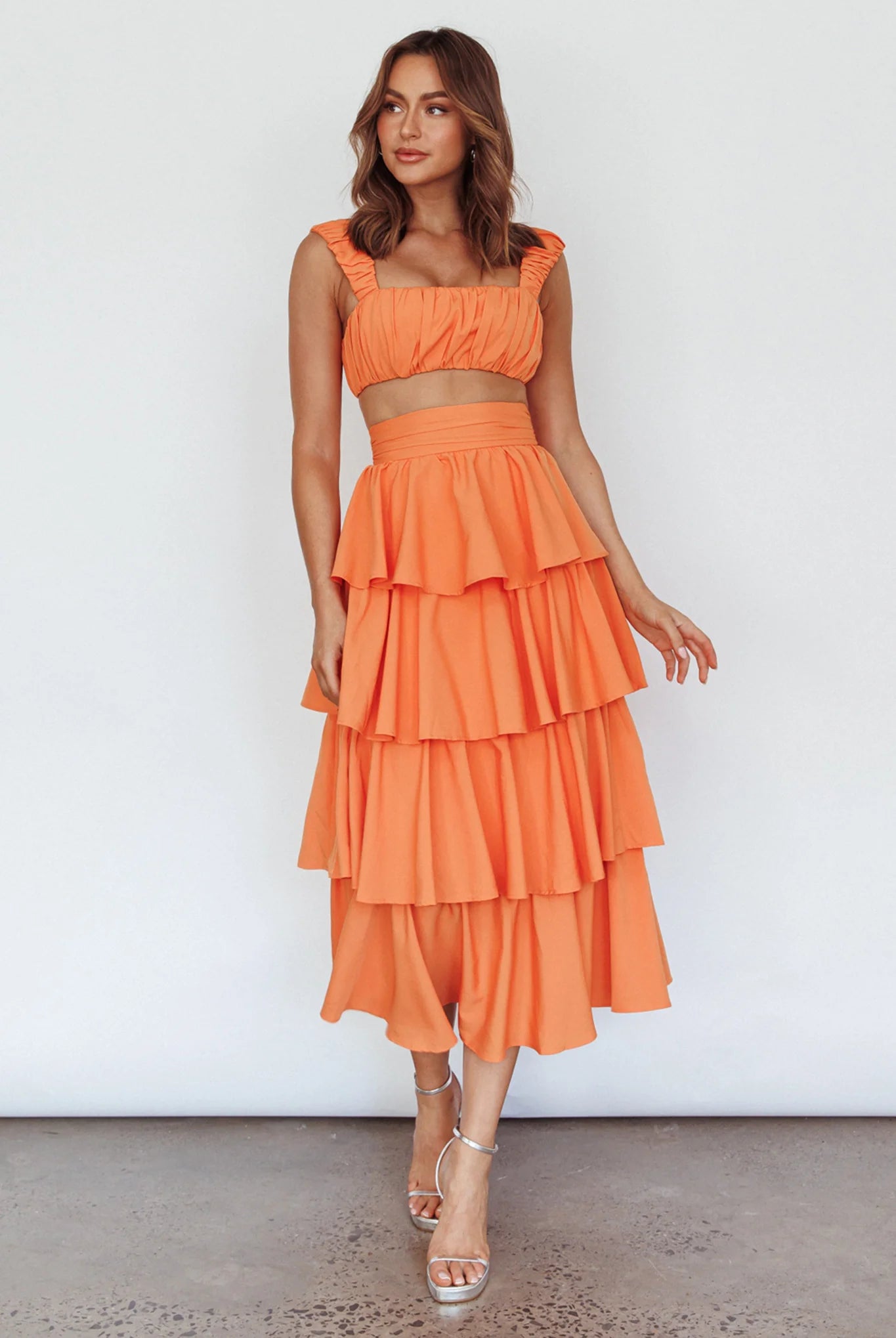 Suenito Gathered Crop Top Orange