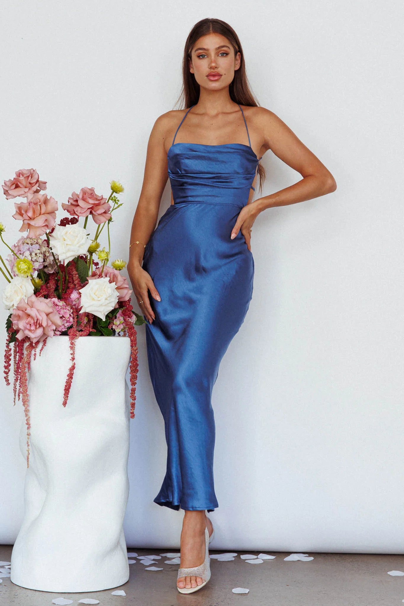 Heaven On Earth Lace-Up Back Maxi Dress Blue