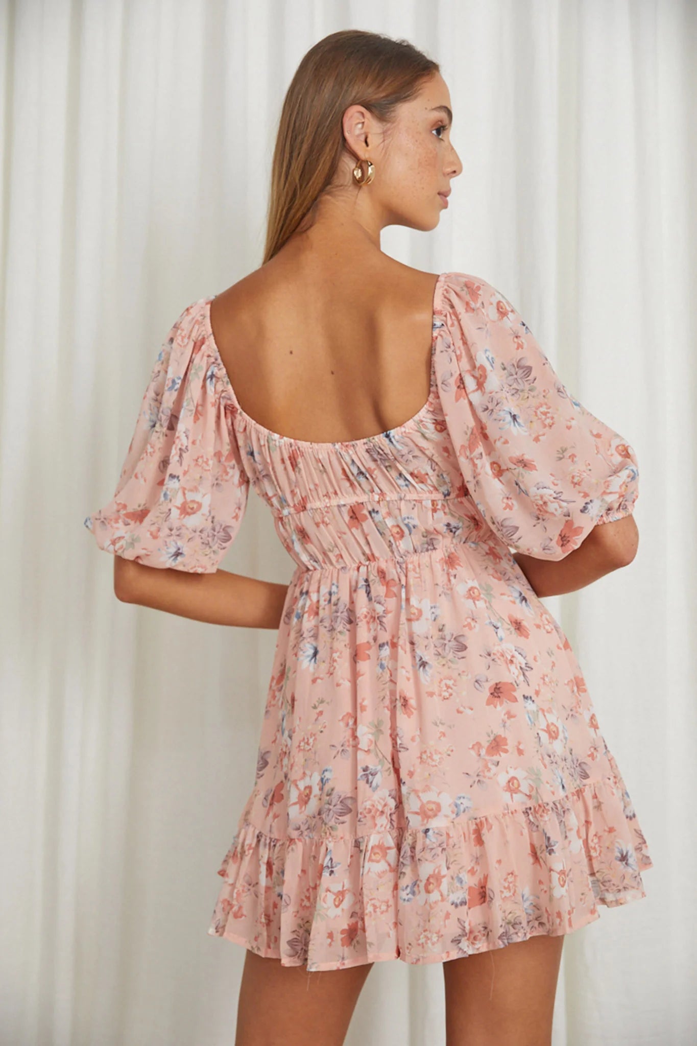 Vista Del Mar Tied Bust Mini Dress Floral Pink