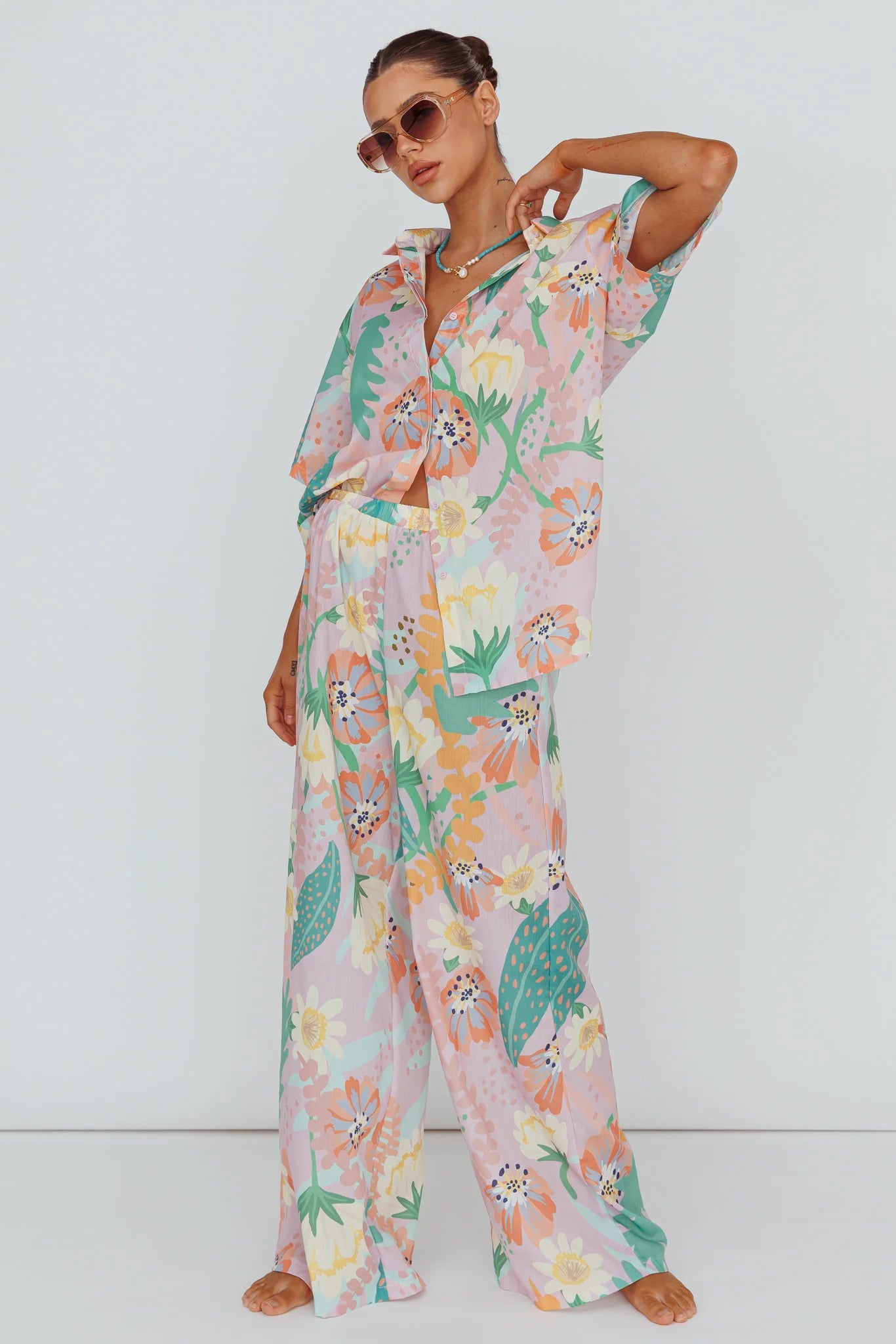 Kiko Wide Leg Pants Print Pink Multi