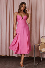 Sunshine Daze Pleated Bust Midi Dress Hot Pink