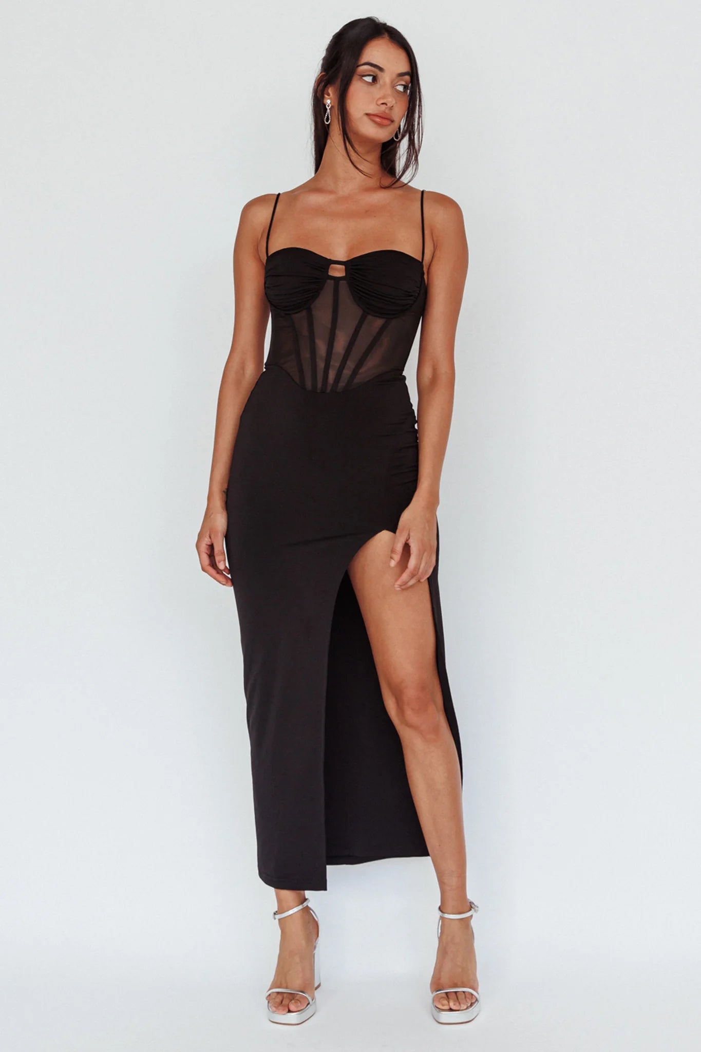Ginny Sheer Bodice Maxi Dress Black