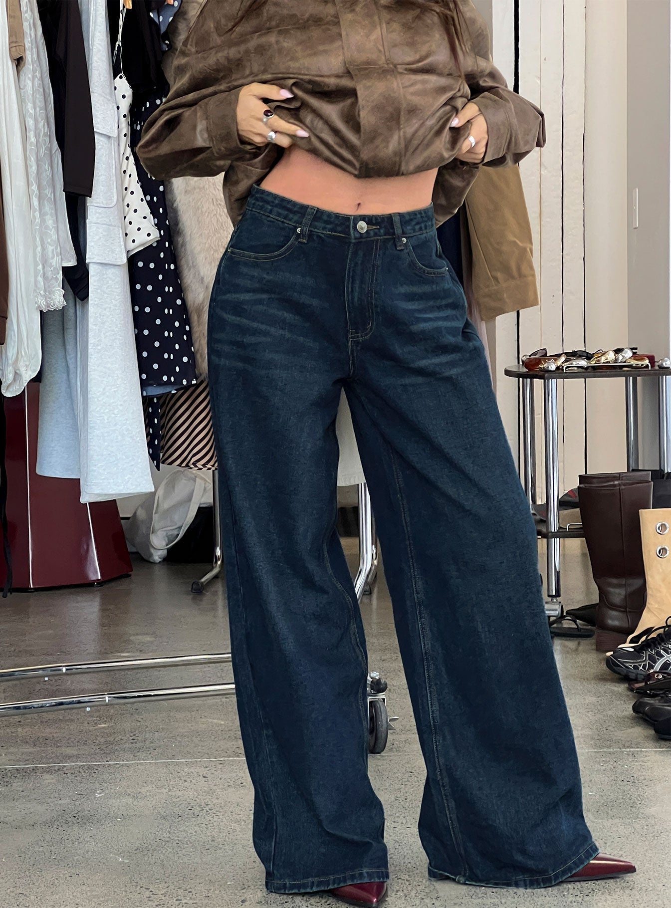 Naylor Mid Rise Wide Leg Jeans Mid Blue Denim Tall