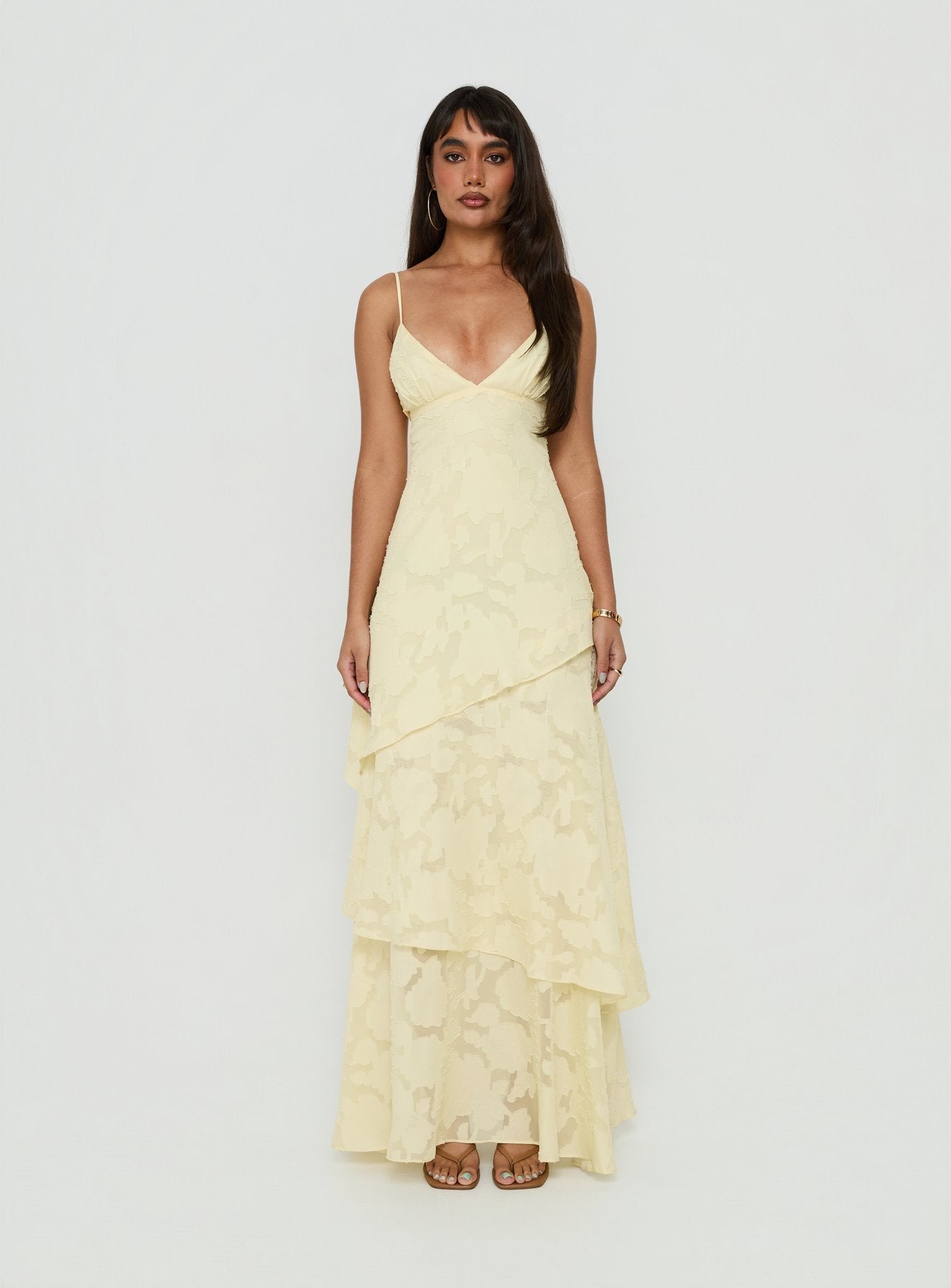 Lyricah Tiered Tie Back Maxi Dress Yellow