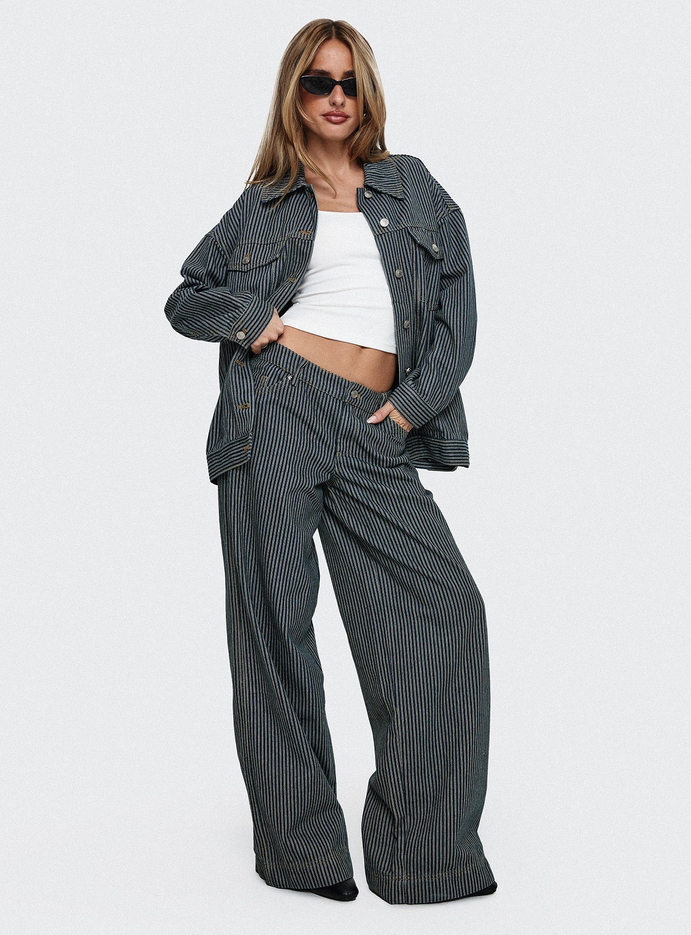 Actually Invested Low Rise Pants Denim Stripe