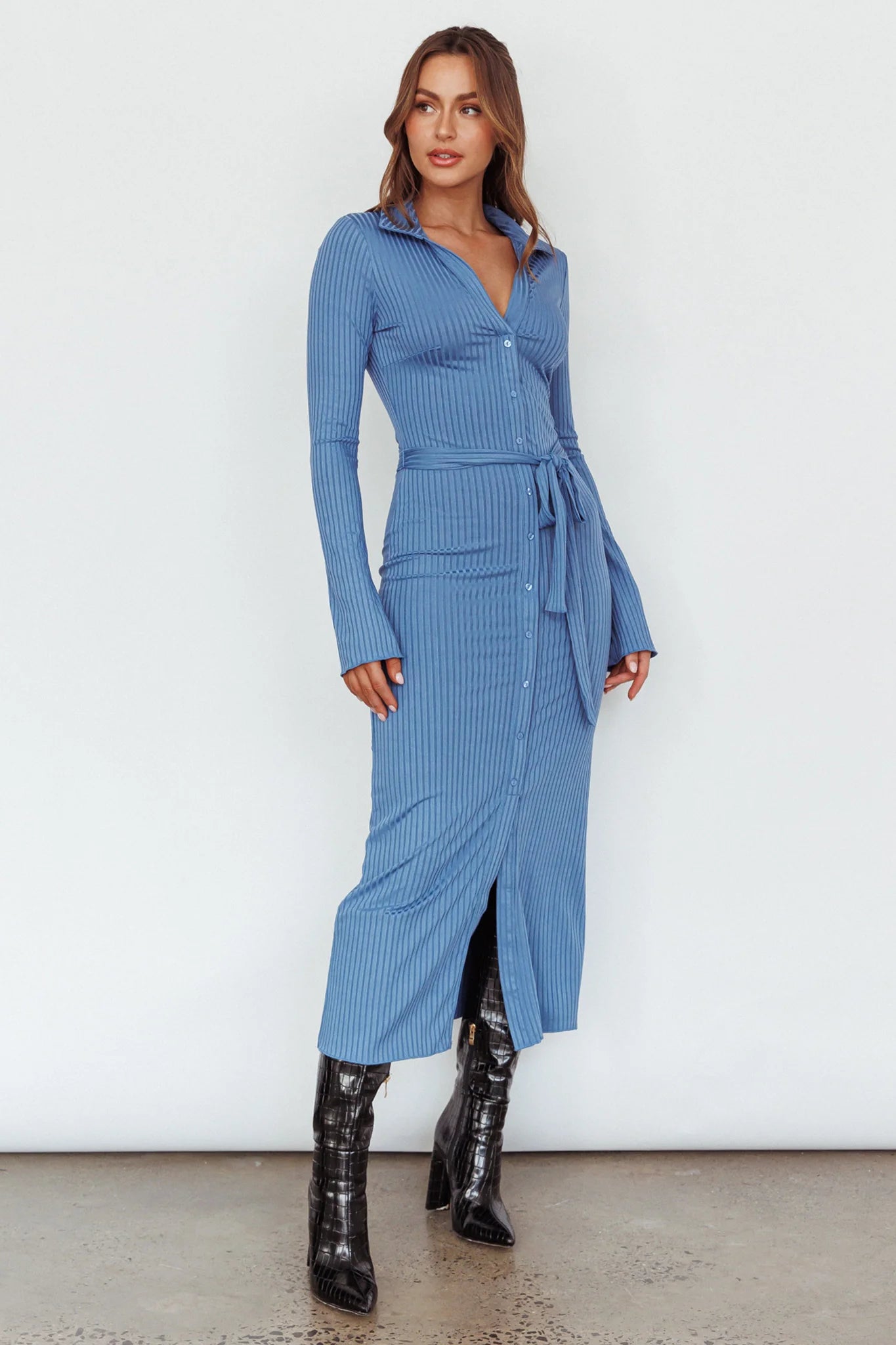 Eastcoast Collared Placket Midi Dress Blue