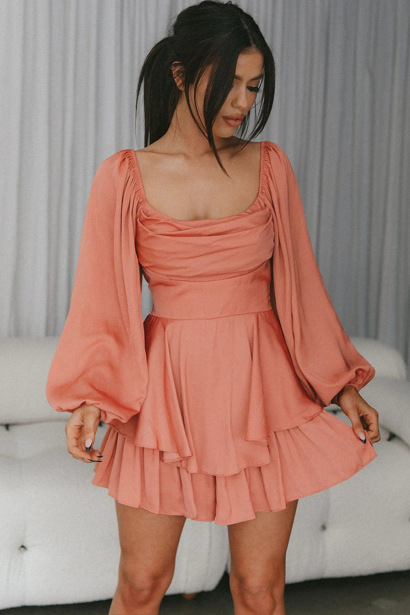 Well Versed Long Sleeve Flounce Romper Rose