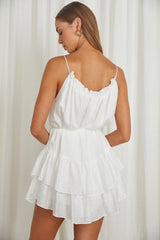 Madeira Drawstring Neckline Frill Mini Dress White