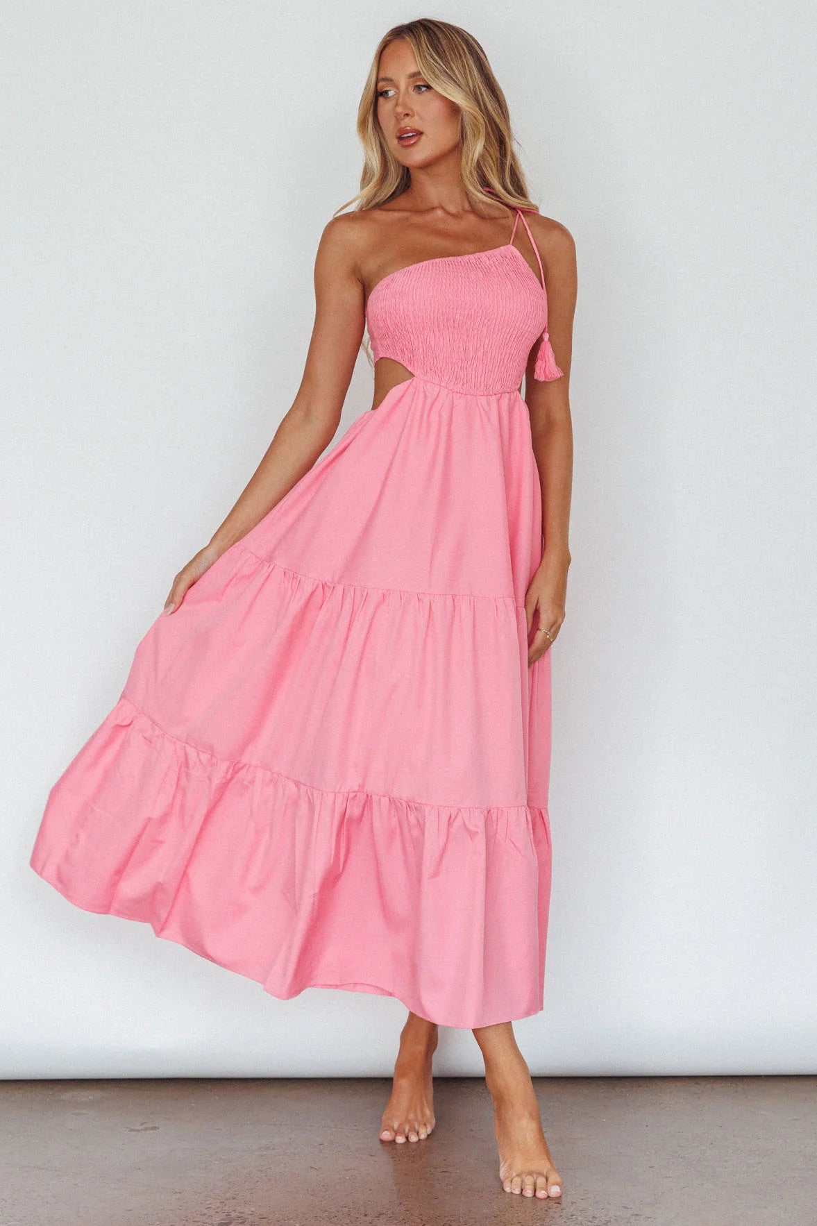 Tamzin Shirred Bodice Midi Dress Soft Pink