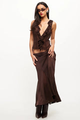 LIONESS Rose Ruffle Top Chocolate