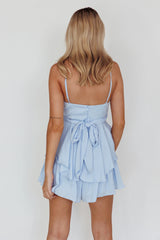 It's Complicated Crossover Bodice Flounce Romper Steel Blue