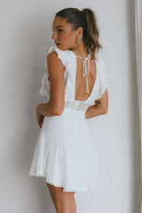 Idyllwild Ruffle Shoulder Mini Dress Off White