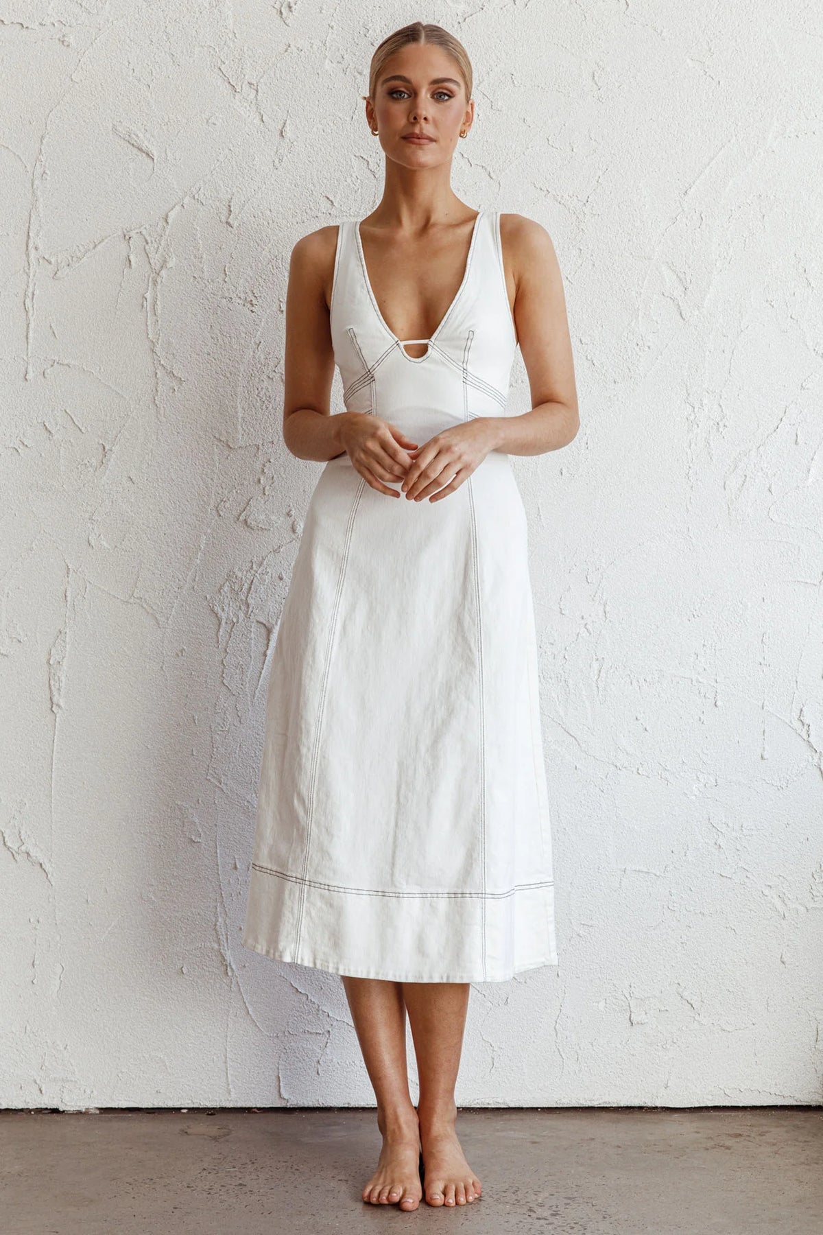 Elias Decorative Stitch Midi Dress White
