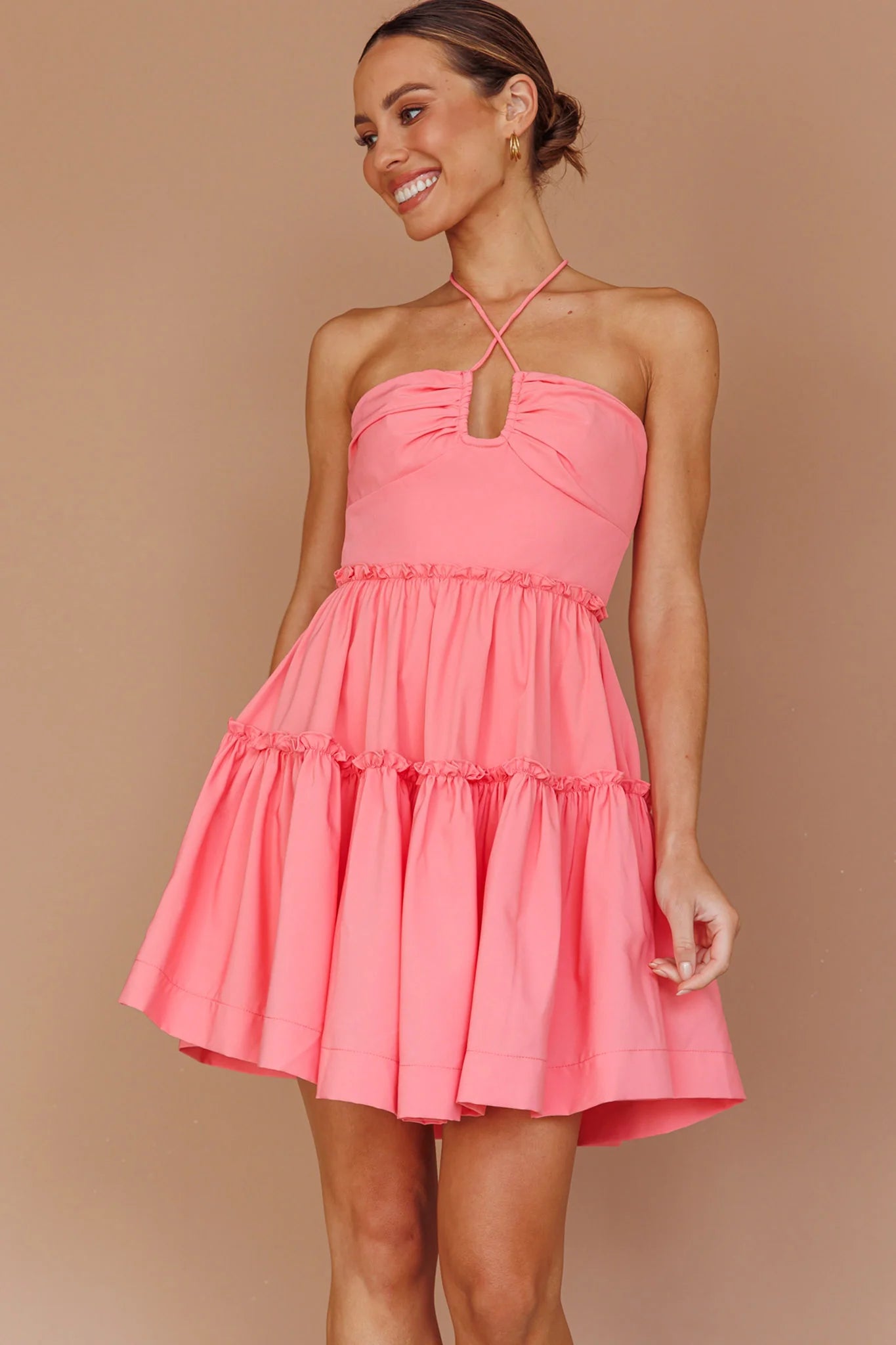 Horizons Frill Trim Mini Dress Pink