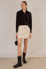 Oatmeal and brown contrast stitch mini skirt