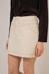 Oatmeal and brown contrast stitch mini skirt