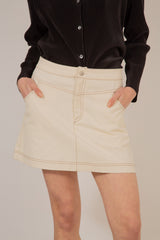 Oatmeal and brown contrast stitch mini skirt
