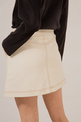 Oatmeal and brown contrast stitch mini skirt