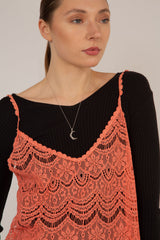 Coral lace spaghetti strap tank