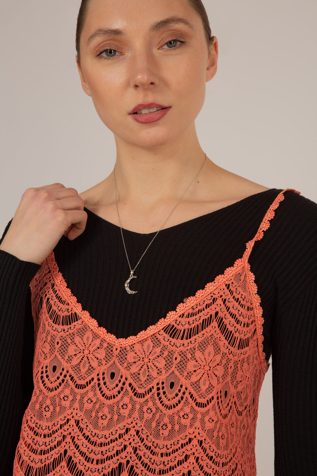 Coral lace spaghetti strap tank