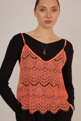 Coral lace spaghetti strap tank