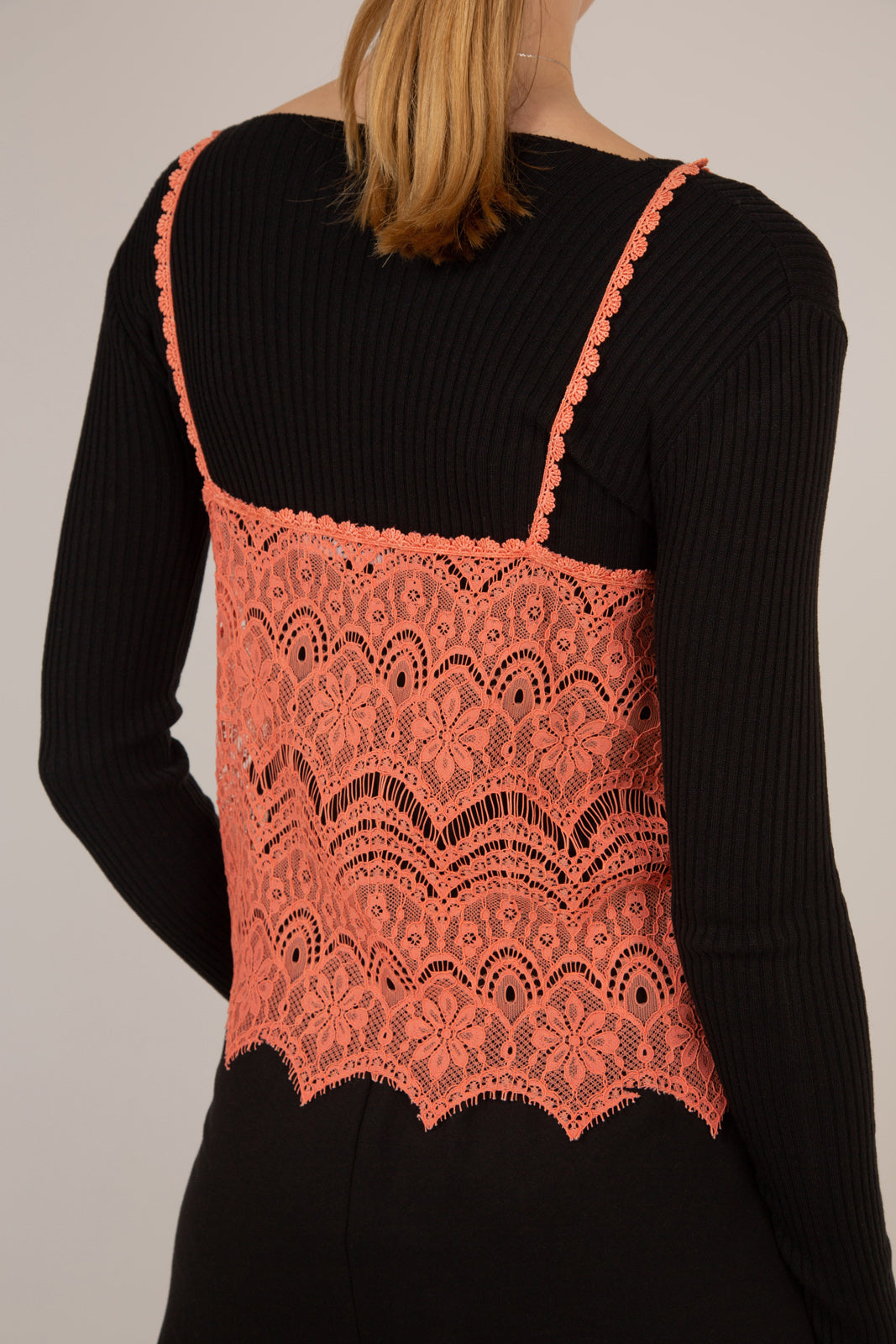 Coral lace spaghetti strap tank