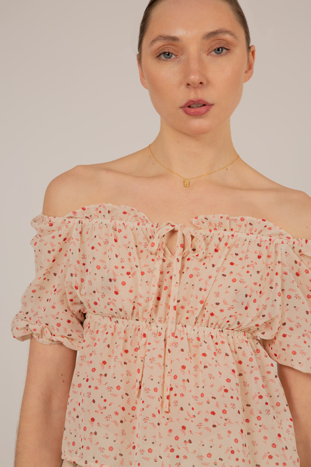 Ivory and pink floral semi sheer blouse