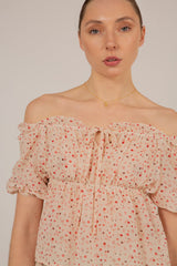 Ivory and pink floral semi sheer blouse