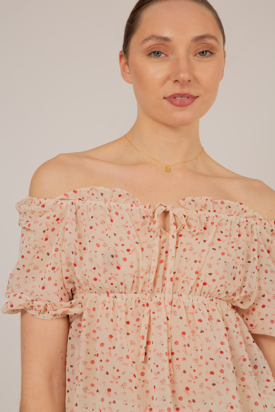 Ivory and pink floral semi sheer blouse
