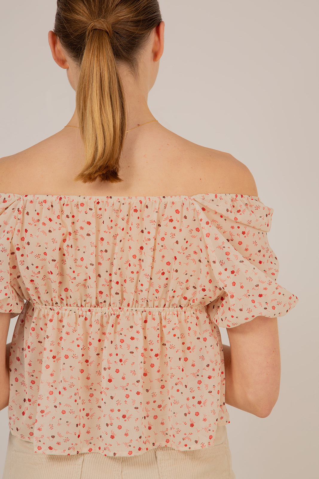 Ivory and pink floral semi sheer blouse